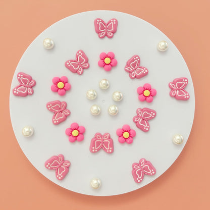 Cute Butterfly Flower Shoe Charms for Girls, 25Pcs Pink Girly DIY Shoe Decoration Charm for Clog Sandals, Party Favor - 7DAY'S