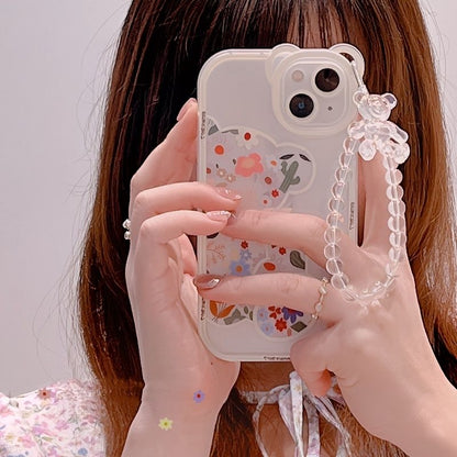 Cute Cartoon 3D 3D Bear Ear Flower Transparent Hang Phone Chain Silicone Case For Iphone 13 11 14 Pro Max 12 XR X XS 7 8 Plus SE2020 2022 SE MiNi Protective Clear Soft Back Cover - 7DAY'S