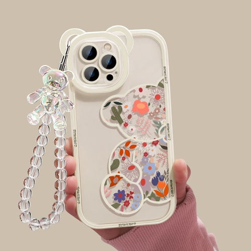 Cute Cartoon 3D 3D Bear Ear Flower Transparent Hang Phone Chain Silicone Case For Iphone 13 11 14 Pro Max 12 XR X XS 7 8 Plus SE2020 2022 SE MiNi Protective Clear Soft Back Cover - 7DAY'S