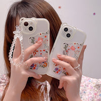 Cute Cartoon 3D 3D Bear Ear Flower Transparent Hang Phone Chain Silicone Case For Iphone 13 11 14 Pro Max 12 XR X XS 7 8 Plus SE2020 2022 SE MiNi Protective Clear Soft Back Cover - 7DAY'S