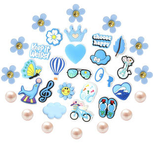 Cute Flower Shoe Charms for Girls, 34Pcs Pink Hippie PVC Shoe Decoration Charms for Clog Sandals, DIY Pearl Accessories for Party Favor
