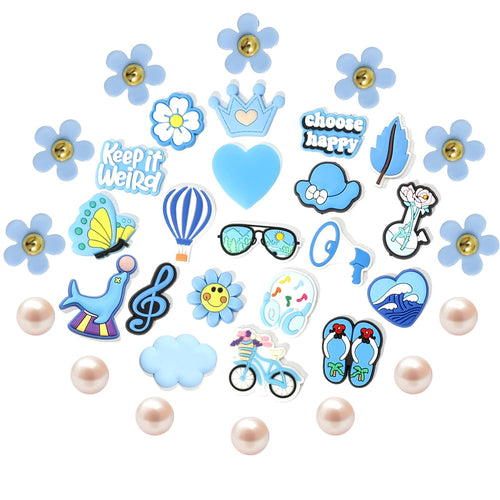 Cute Flower Shoe Charms for Girls, 34Pcs Pink Hippie PVC Shoe Decoration Charms for Clog Sandals, DIY Pearl Accessories for Party Favor