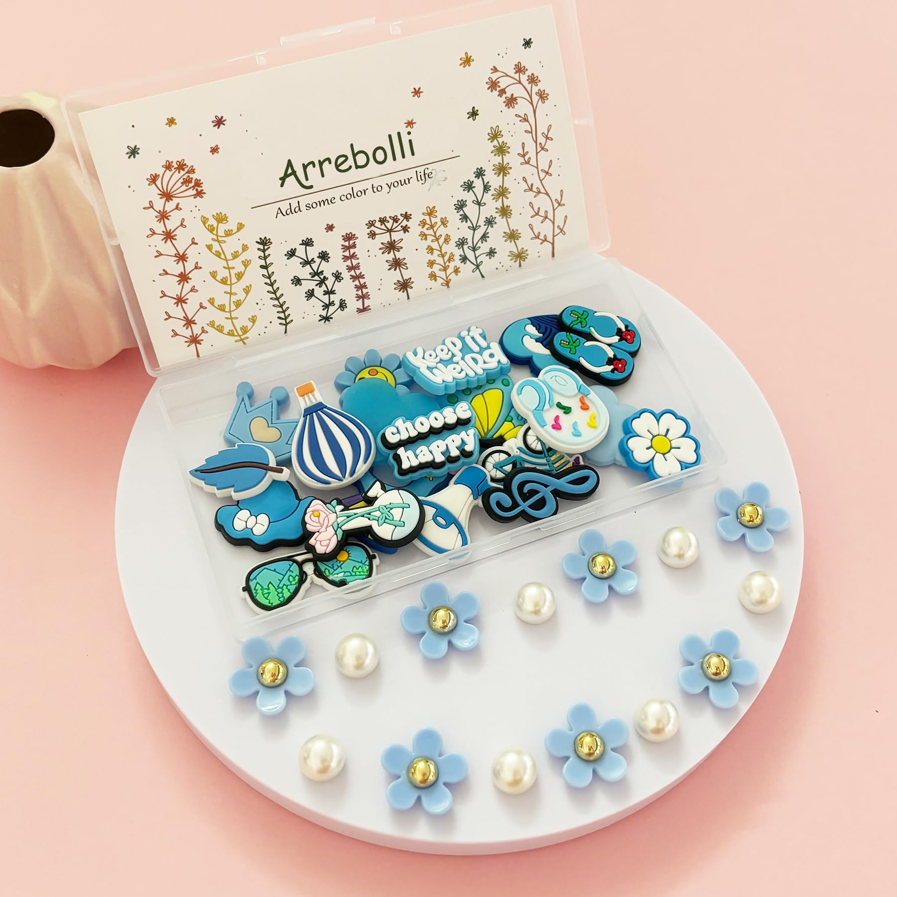 Cute Flower Shoe Charms for Girls, 34Pcs Pink Hippie PVC Shoe Decoration Charms for Clog Sandals, DIY Pearl Accessories for Party Favor - 7DAY'S
