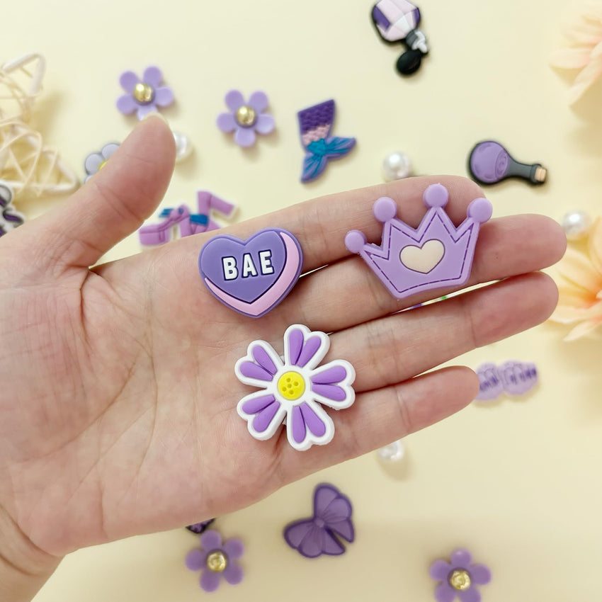 Cute Flower Shoe Charms for Girls, 34Pcs Pink Hippie PVC Shoe Decoration Charms for Clog Sandals, DIY Pearl Accessories for Party Favor - 7DAY'S