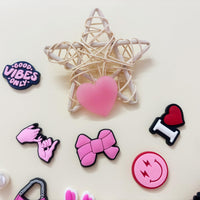 Cute Flower Shoe Charms for Girls, 34Pcs Pink Hippie PVC Shoe Decoration Charms for Clog Sandals, DIY Pearl Accessories for Party Favor - 7DAY'S