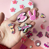 Cute Flower Shoe Charms for Girls, 34Pcs Pink Hippie PVC Shoe Decoration Charms for Clog Sandals, DIY Pearl Accessories for Party Favor - 7DAY'S