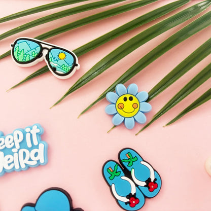 Cute Flower Shoe Charms for Girls, 34Pcs Pink Hippie PVC Shoe Decoration Charms for Clog Sandals, DIY Pearl Accessories for Party Favor - 7DAY'S
