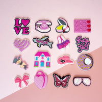 Cute Flower Shoe Charms for Girls, 34Pcs Pink Hippie PVC Shoe Decoration Charms for Clog Sandals, DIY Pearl Accessories for Party Favor - 7DAY'S