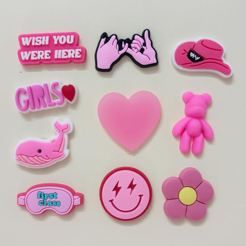 Cute Flower Shoe Charms for Girls, 34Pcs Pink Hippie PVC Shoe Decoration Charms for Clog Sandals, DIY Pearl Accessories for Party Favor - 7DAY'S