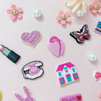 Cute Flower Shoe Charms for Girls, 34Pcs Pink Hippie PVC Shoe Decoration Charms for Clog Sandals, DIY Pearl Accessories for Party Favor - 7DAY'S