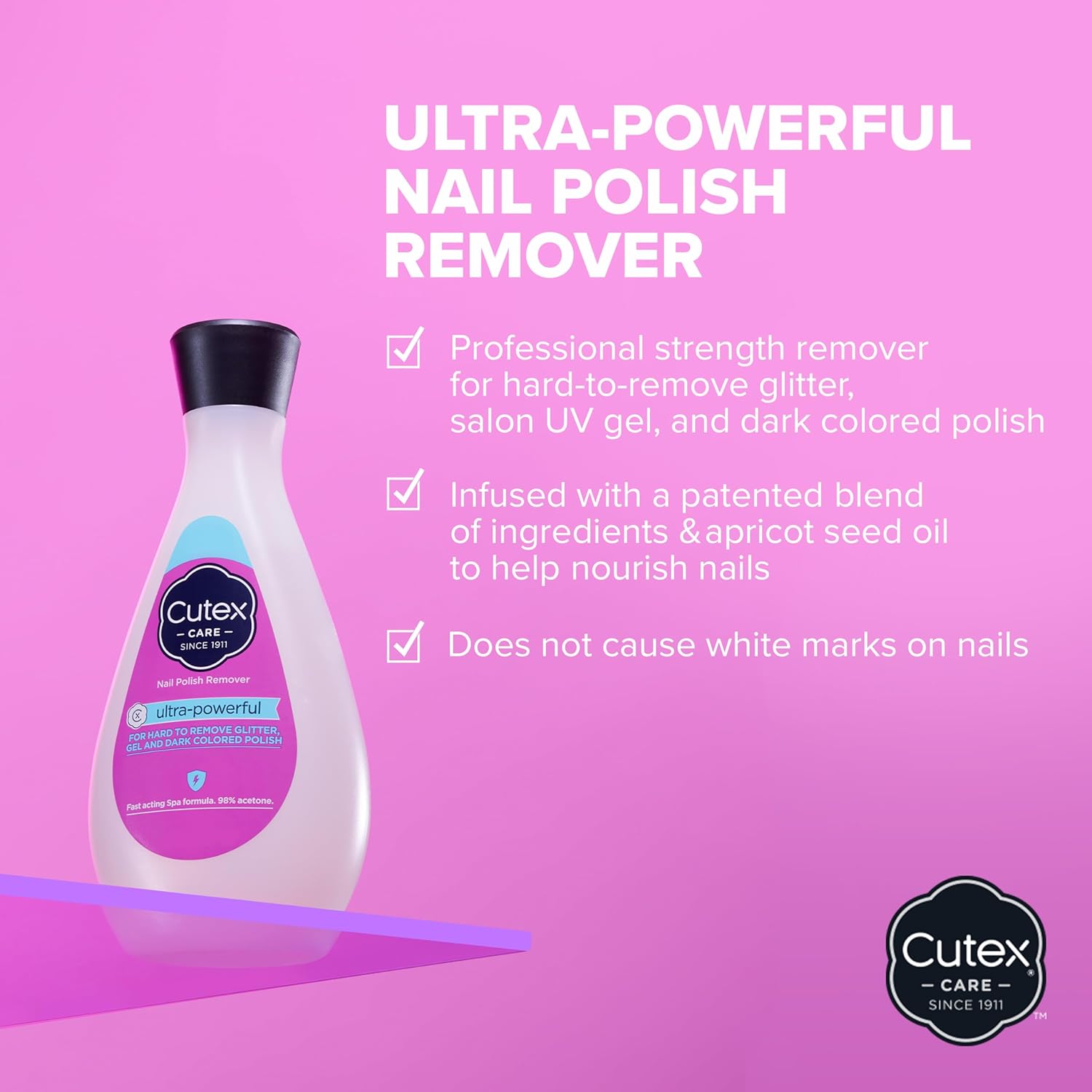 Cutex Gel Nail Polish Remover, Ultra - Powerful & Removes Glitter and Dark Colored Paints, Paraben Free, 6.76 Fl Oz - 7DAY'S