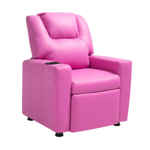 VEVOR Kids Reclining Chair, Toddler Recliner with Cup Holder, 101° to 121° Adjustable Backrest, Easy-to-Clean PU Leather Recliner Couch with Footrest, 90 lbs Load, for Boys & Girls, Children (Pink)