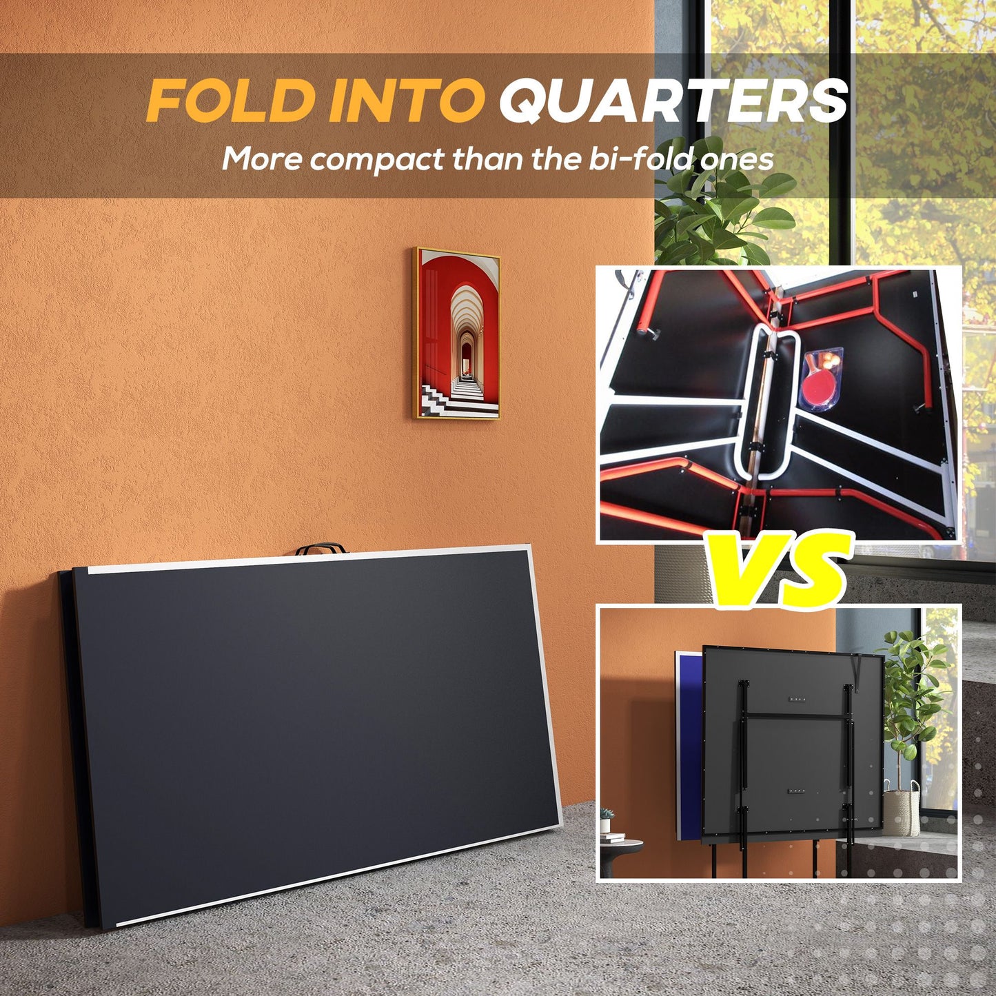 Full-Size Folding Table Tennis Table, Includes Paddles and Balls, Charcoal Gray|