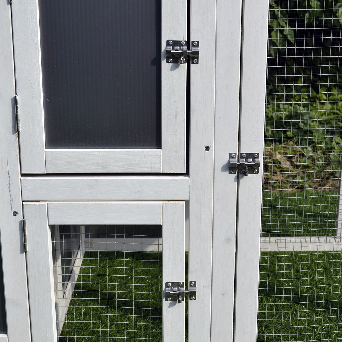 63" Chicken Coop Wooden Chicken House, Rabbit Hutch Poultry Cage Hen Pen with PC Roof & Run Box for Backyard, Gray/White