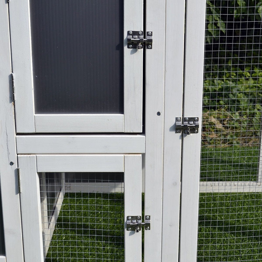 63" Chicken Coop Wooden Chicken House, Rabbit Hutch Poultry Cage Hen Pen with PC Roof & Run Box for Backyard, Gray/White