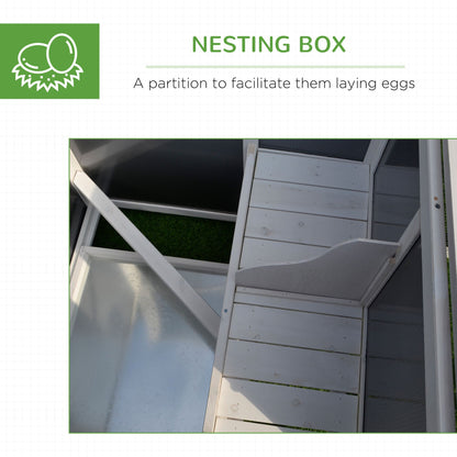 63" Chicken Coop Wooden Chicken House, Rabbit Hutch Poultry Cage Hen Pen with PC Roof & Run Box for Backyard, Gray/White