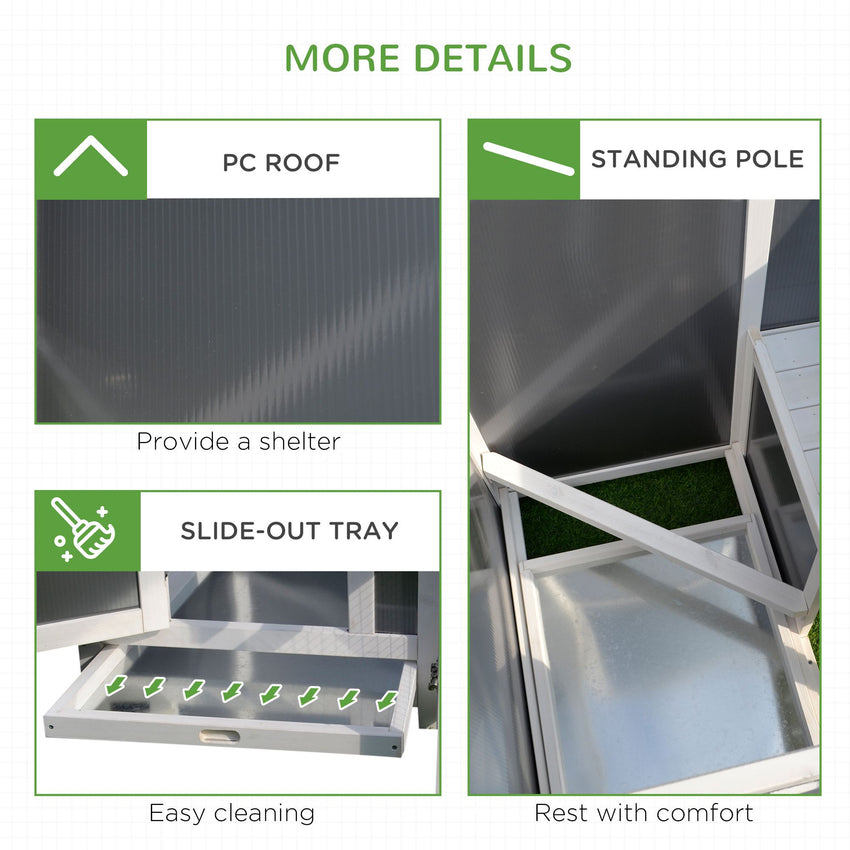 63" Chicken Coop Wooden Chicken House, Rabbit Hutch Poultry Cage Hen Pen with PC Roof & Run Box for Backyard, Gray/White