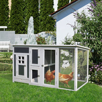 63" Chicken Coop Wooden Chicken House, Rabbit Hutch Poultry Cage Hen Pen with PC Roof & Run Box for Backyard, Gray/White