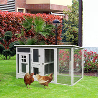 63" Chicken Coop Wooden Chicken House, Rabbit Hutch Poultry Cage Hen Pen with PC Roof & Run Box for Backyard, Gray/White