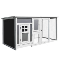 63" Chicken Coop Wooden Chicken House, Rabbit Hutch Poultry Cage Hen Pen with PC Roof & Run Box for Backyard, Gray/White