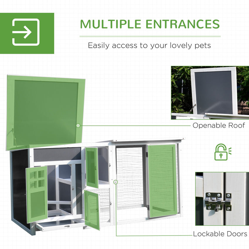 63" Chicken Coop Wooden Chicken House, Rabbit Hutch Poultry Cage Hen Pen with PC Roof & Run Box for Backyard, Gray/White