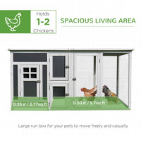 63" Chicken Coop Wooden Chicken House, Rabbit Hutch Poultry Cage Hen Pen with PC Roof & Run Box for Backyard, Gray/White
