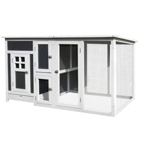 63" Chicken Coop Wooden Chicken House, Rabbit Hutch Poultry Cage Hen Pen with PC Roof & Run Box for Backyard, Gray/White