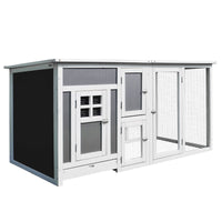 63" Chicken Coop Wooden Chicken House, Rabbit Hutch Poultry Cage Hen Pen with PC Roof & Run Box for Backyard, Gray/White