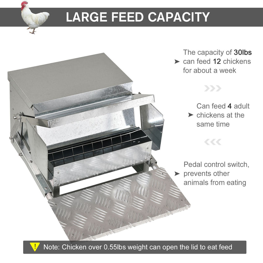 Automatic Chicken Feeder 30 lbs Capacity with Galvanized Steel, Weatherproof Design