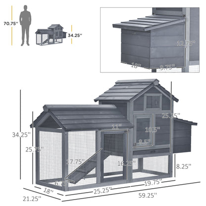 Chicken Coop Kit 59 Outdoor Solid Wood Enclosed House Ventilation Gray