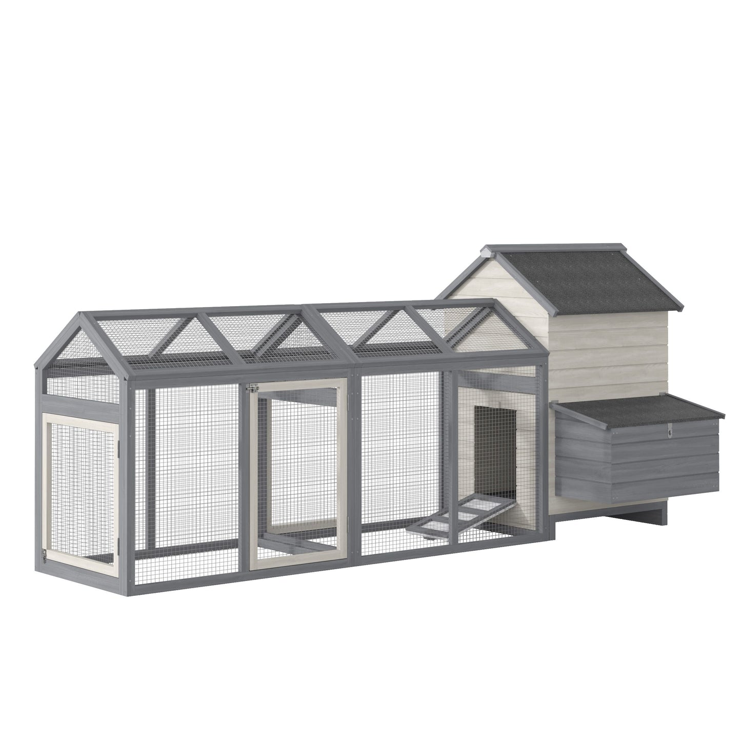 Large Chicken Coop Wooden Poultry Hen House Rabbit Hutch Backyard with Double Run Nesting Box Gray
