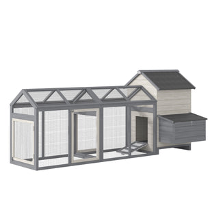Large Chicken Coop Wooden Poultry Hen House Rabbit Hutch Backyard with Double Run Nesting Box Gray
