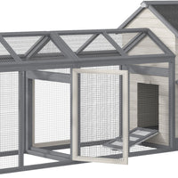 Large Chicken Coop Wooden Poultry Hen House Rabbit Hutch Backyard with Double Run Nesting Box Gray