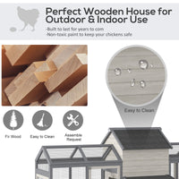 Large Chicken Coop Wooden Poultry Hen House Rabbit Hutch Backyard with Double Run Nesting Box Gray