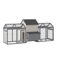 Large Chicken Coop Wooden Poultry Hen House Rabbit Hutch Backyard with Double Run Nesting Box Gray
