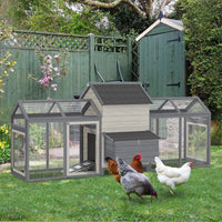 Large Chicken Coop Wooden Poultry Hen House Rabbit Hutch Backyard with Double Run Nesting Box Gray