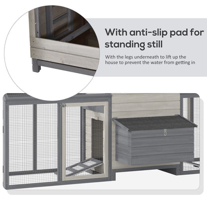 Large Chicken Coop Wooden Poultry Hen House Rabbit Hutch Backyard with Double Run Nesting Box Gray