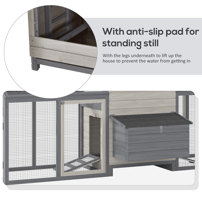 Large Chicken Coop Wooden Poultry Hen House Rabbit Hutch Backyard with Double Run Nesting Box Gray
