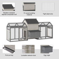 Large Chicken Coop Wooden Poultry Hen House Rabbit Hutch Backyard with Double Run Nesting Box Gray