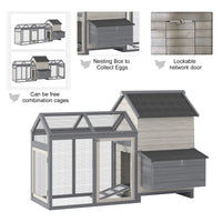 Large Chicken Coop Wooden Poultry Hen House Rabbit Hutch Backyard with Double Run Nesting Box Gray
