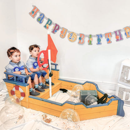 Cedar Wood Kids Sandbox, Pirate Ship Play Boat with Bench Seats and Storage