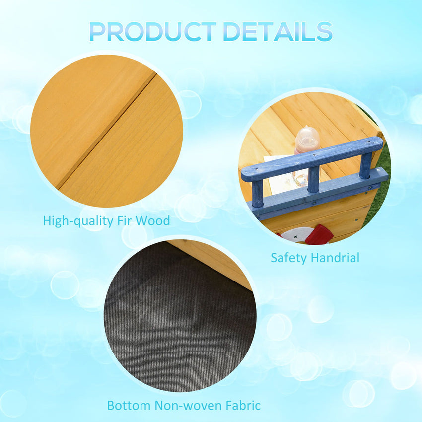 Cedar Wood Kids Sandbox, Pirate Ship Play Boat with Bench Seats and Storage