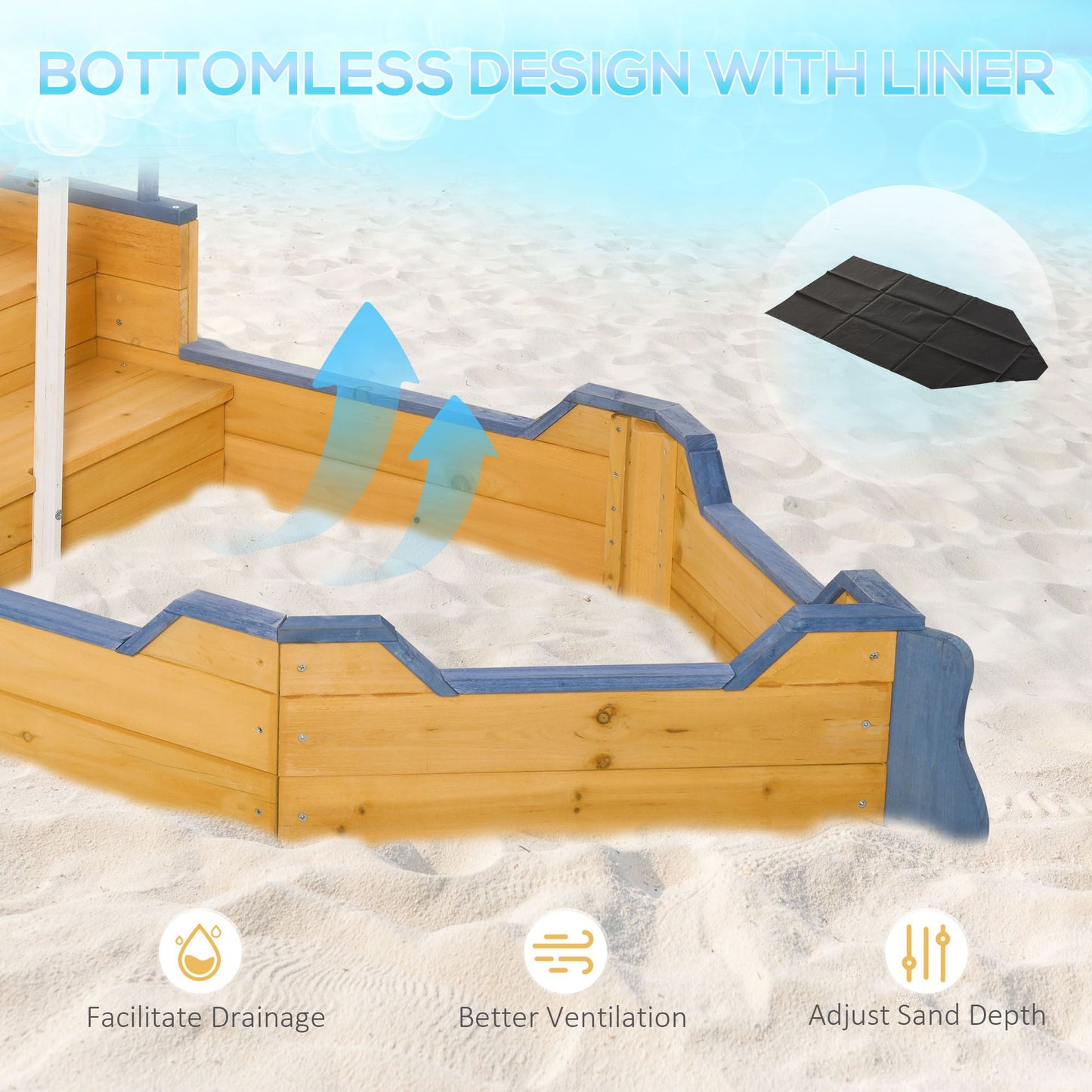 Cedar Wood Kids Sandbox, Pirate Ship Play Boat with Bench Seats and Storage