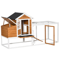 76" Wooden Chicken Coop, Outdoor Hen House Poultry Cage with Glass Slide-Out Tray & Separate Nesting Box, White