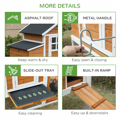 76" Wooden Chicken Coop, Outdoor Hen House Poultry Cage with Glass Slide-Out Tray & Separate Nesting Box, White