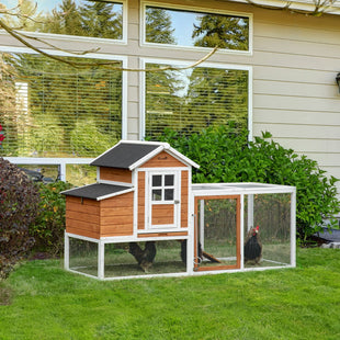 76" Wooden Chicken Coop, Outdoor Hen House Poultry Cage with Glass Slide-Out Tray & Separate Nesting Box, White