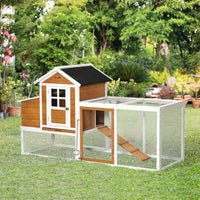 76" Wooden Chicken Coop, Outdoor Hen House Poultry Cage with Glass Slide-Out Tray & Separate Nesting Box, White