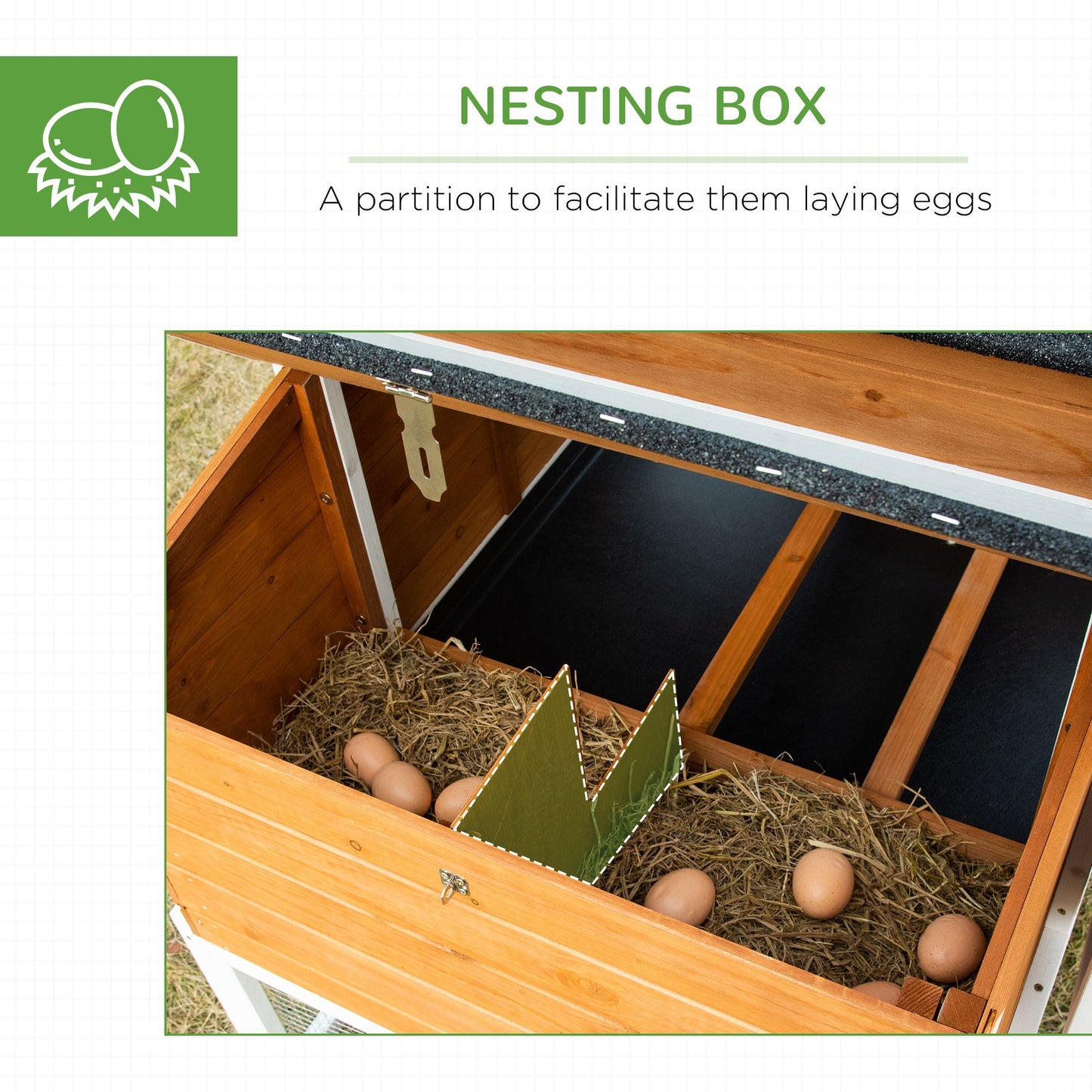 76" Wooden Chicken Coop, Outdoor Hen House Poultry Cage with Glass Slide-Out Tray & Separate Nesting Box, White