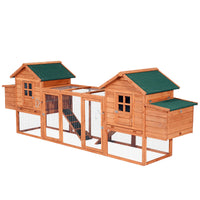 Wooden Chicken Coop 124" Dual Large Hen House Rabbit Hutch with Outdoor Ramps Nesting Boxes Natural