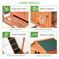 Wooden Chicken Coop 124" Dual Large Hen House Rabbit Hutch with Outdoor Ramps Nesting Boxes Natural